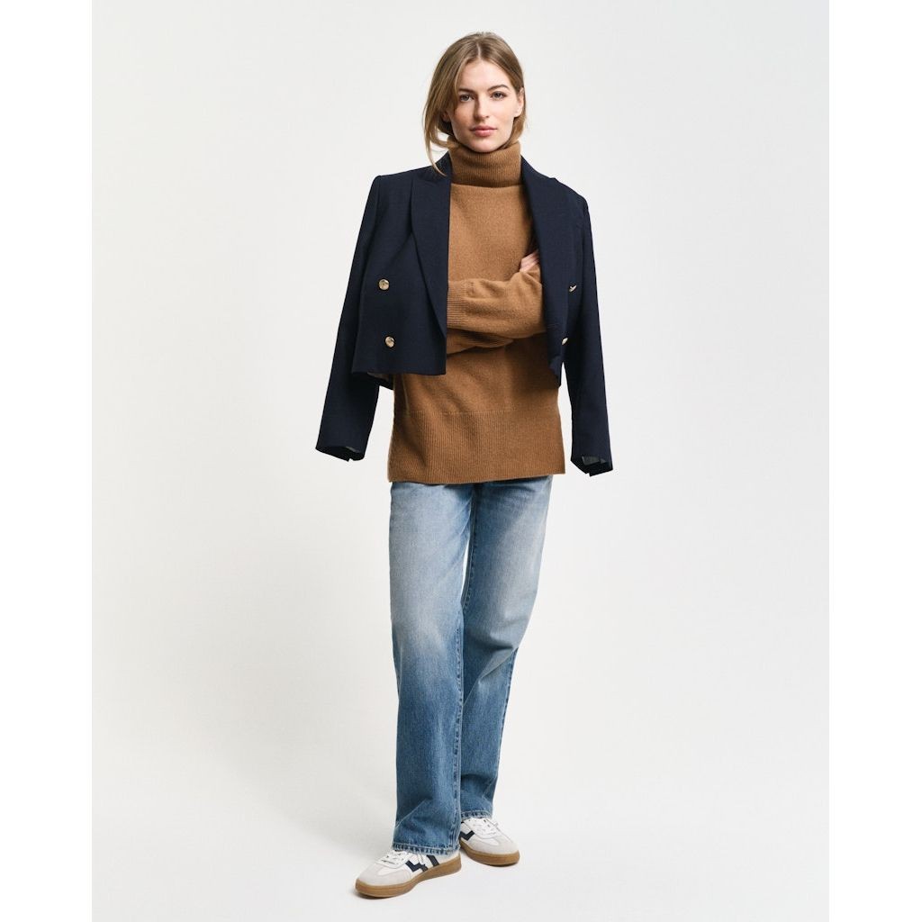 GANT Megztinis su kaklu moterims, Ruda, Herringbone detail sweater 5