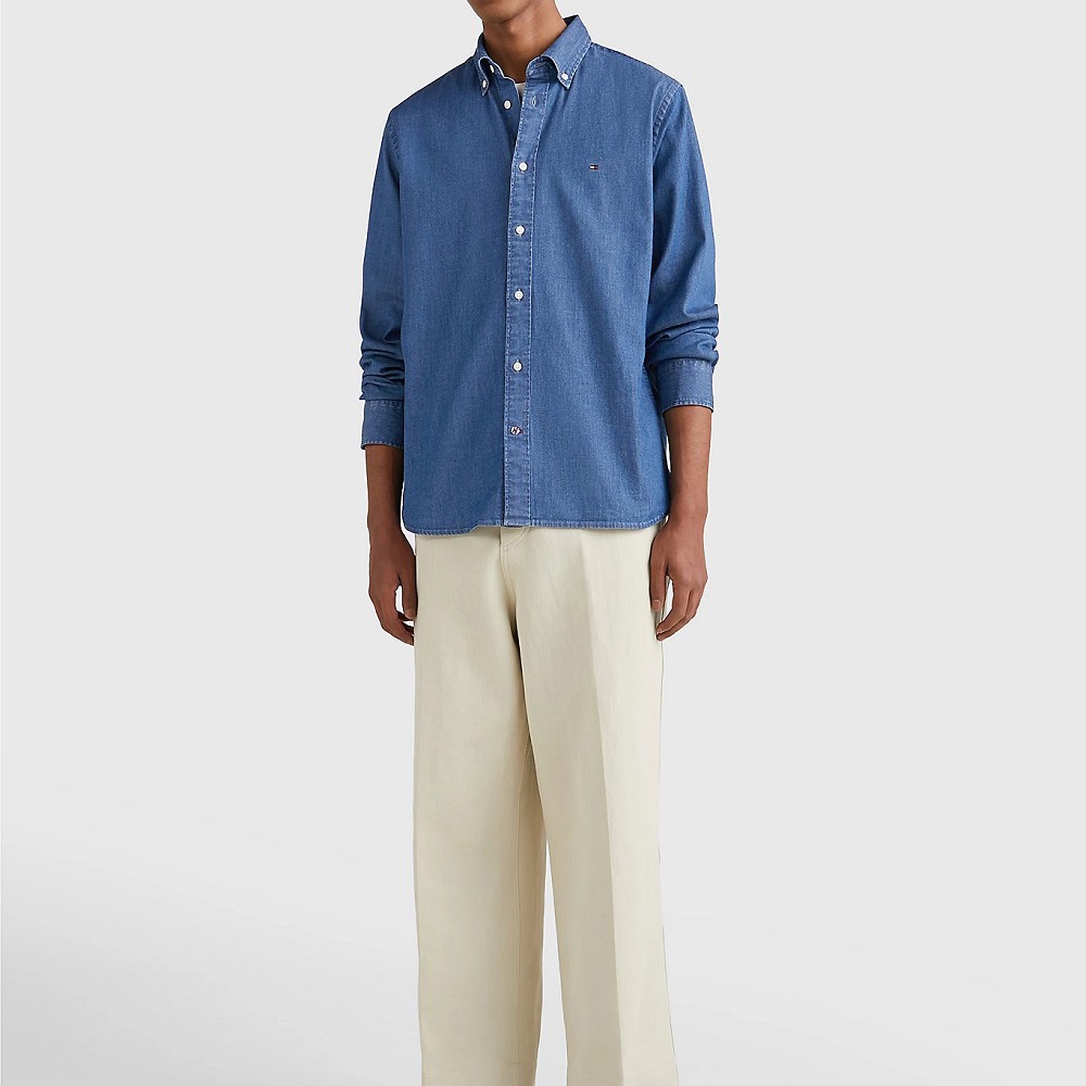 TOMMY HILFIGER Marškiniai ilgomis rankovėmis vyrams, Mėlyna, Flex denim rf shirt 3