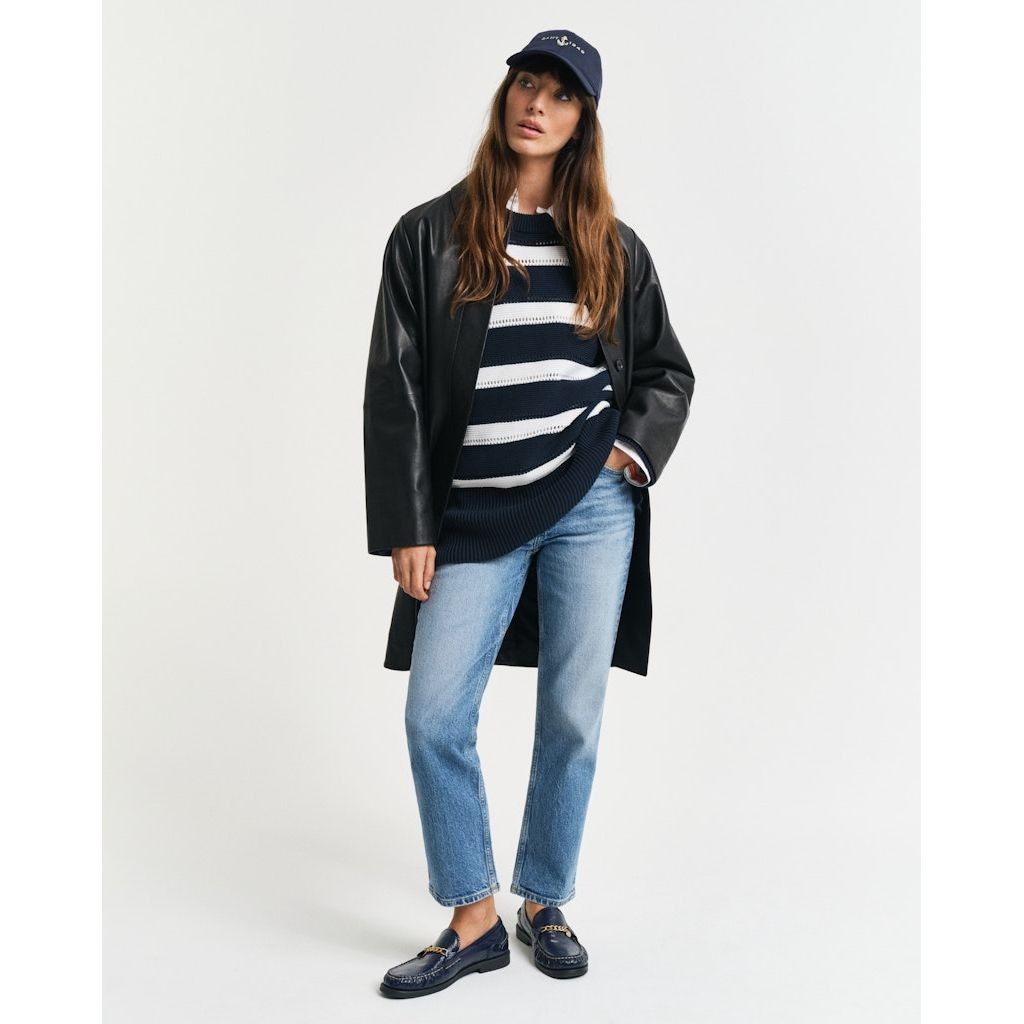 GANT Megztinis moterims, Mėlyna, Striped textured C-neck 5