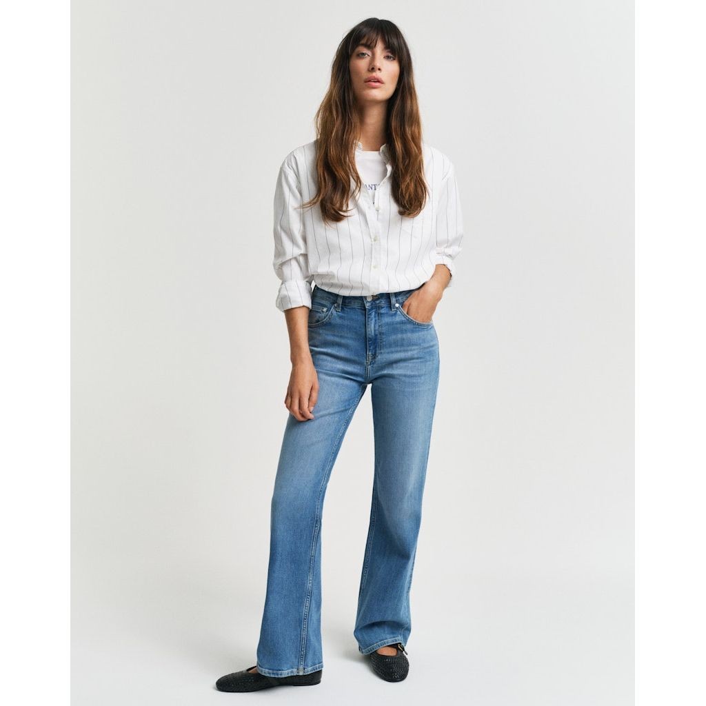 GANT Platėjantys džinsai moterims, Mėlyna, Slim flare stretch jeans 2