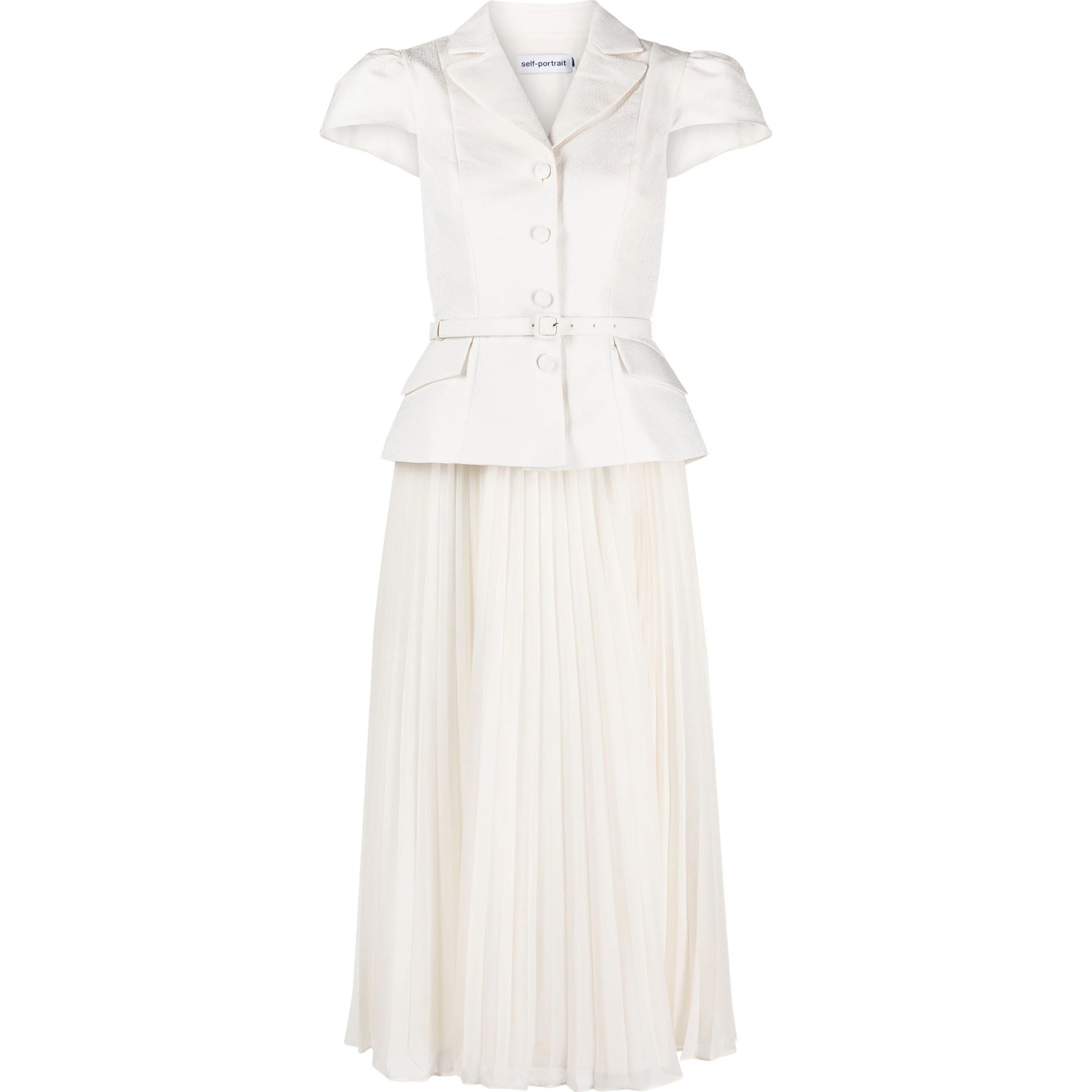 SELF PORTRAIT Midi suknelė moterims, Balta, White textured midi dress