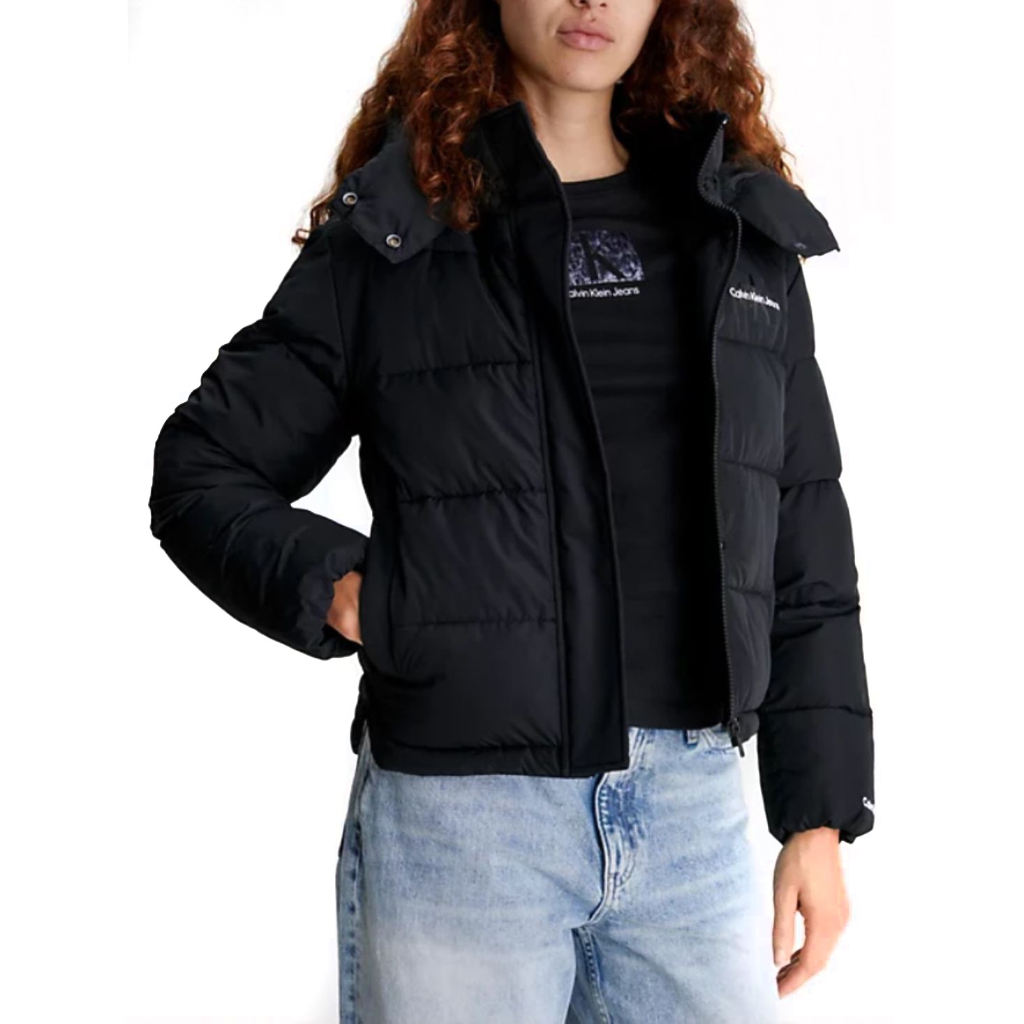 CALVIN KLEIN JEANS Pūkinė striukė moterims, Juoda, Monologo non down short puffer 2