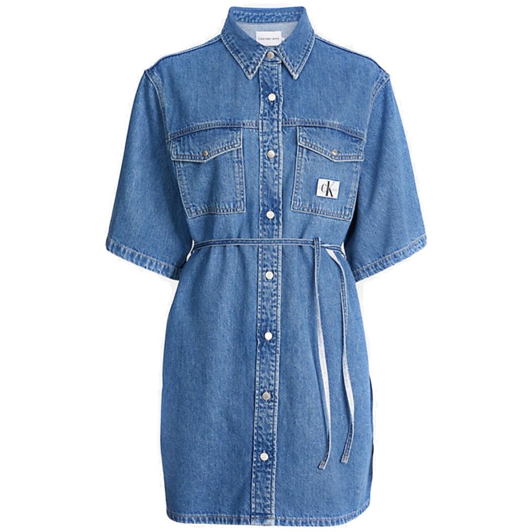 CALVIN KLEIN JEANS Midi suknelė moterims, Mėlyna, Utility belted shirt dress 1
