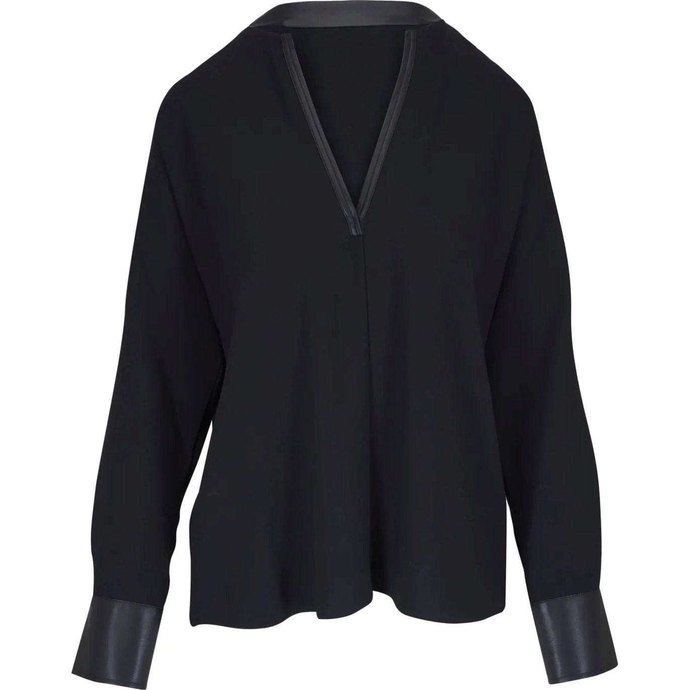 VINCE Marškiniai ilgomis rankovėmis moterims, Juoda, Leather trim dolman slv blouse 1