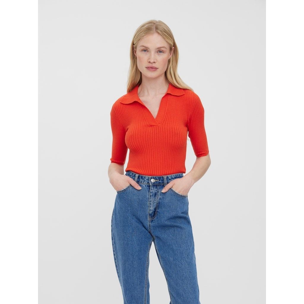 VERO MODA Megztinis moterims, Raudona, %VMGOLD RIB 2/4 POLO 5