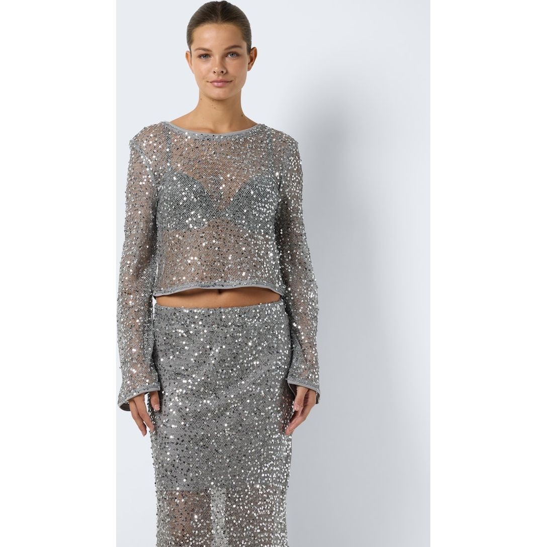 NOISY MAY Palaidinės moterims, Sidabrinė, Paila cropped bell sleeve top 4