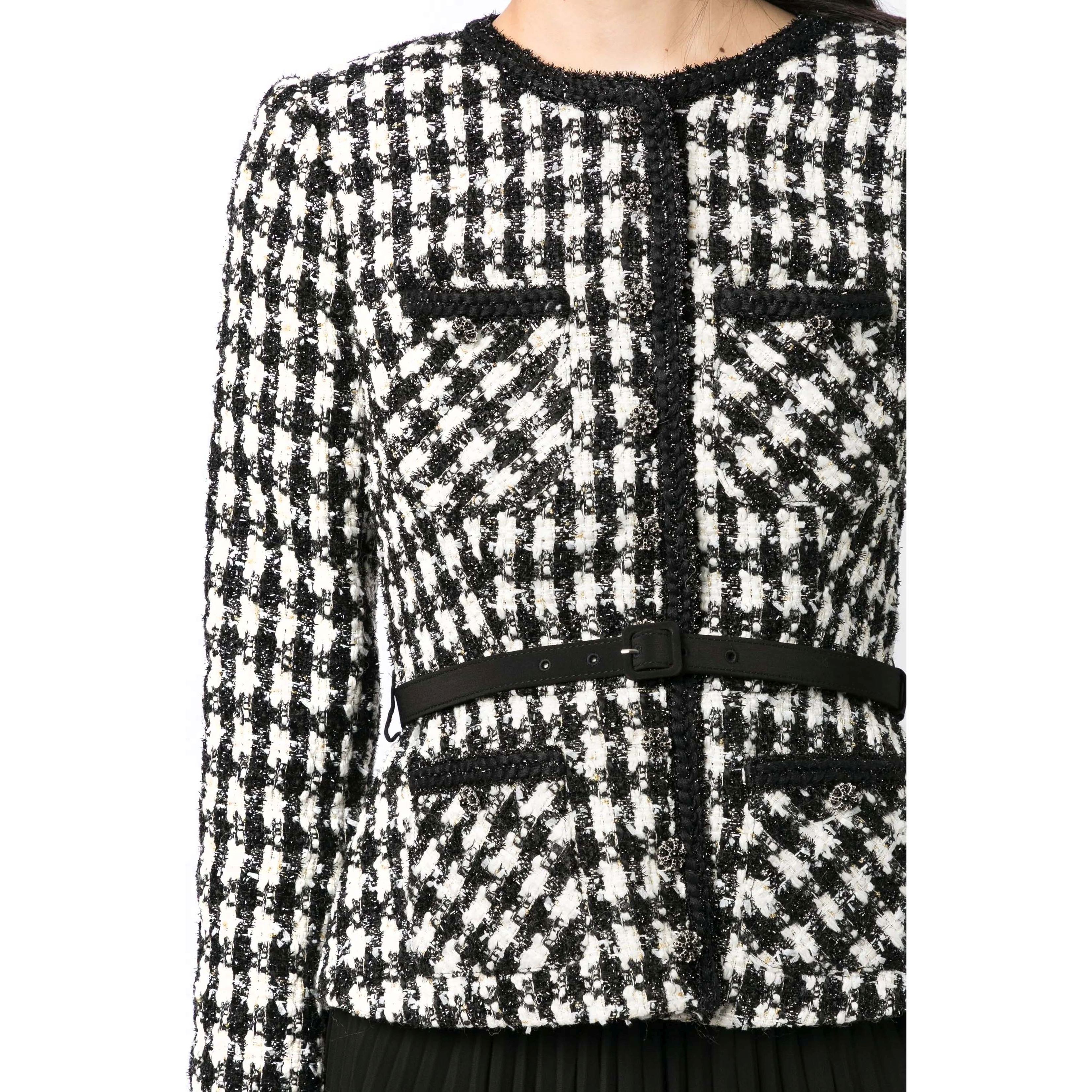 SELF PORTRAIT Midi suknelė moterims, Juoda, Check boucle chiffon midi dres 4