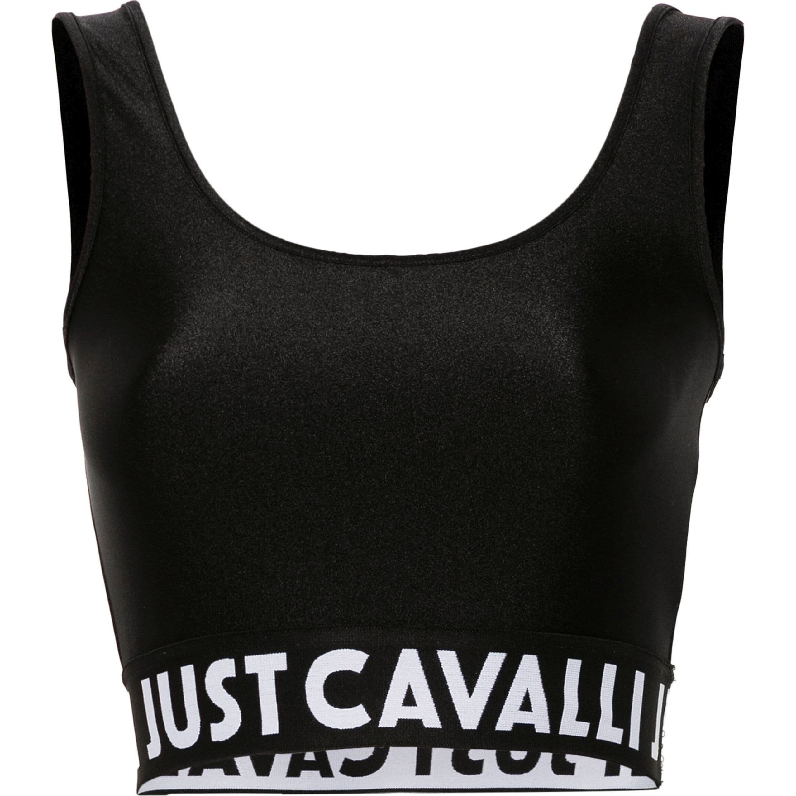 JUST CAVALI Trumpinti marškinėliai moterims, Juoda, Logo-waistband cropped top