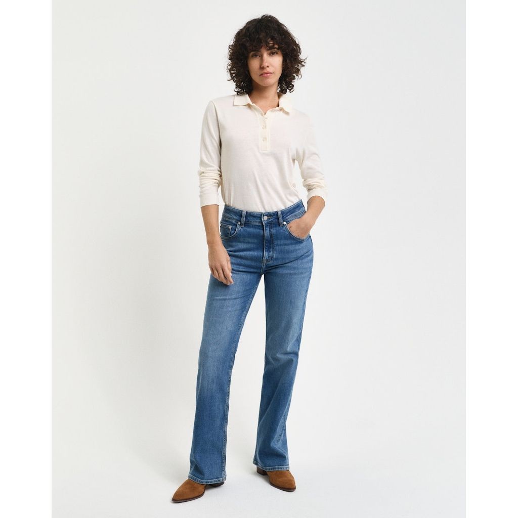 GANT Platėjantys džinsai moterims, Mėlyna, Slim flare jeans 2
