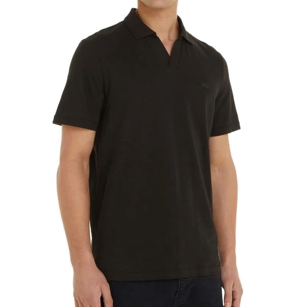 CALVIN KLEIN Polo marškiniai trumpos rank. vyrams, Juoda, Cotton linen open collar polo 2