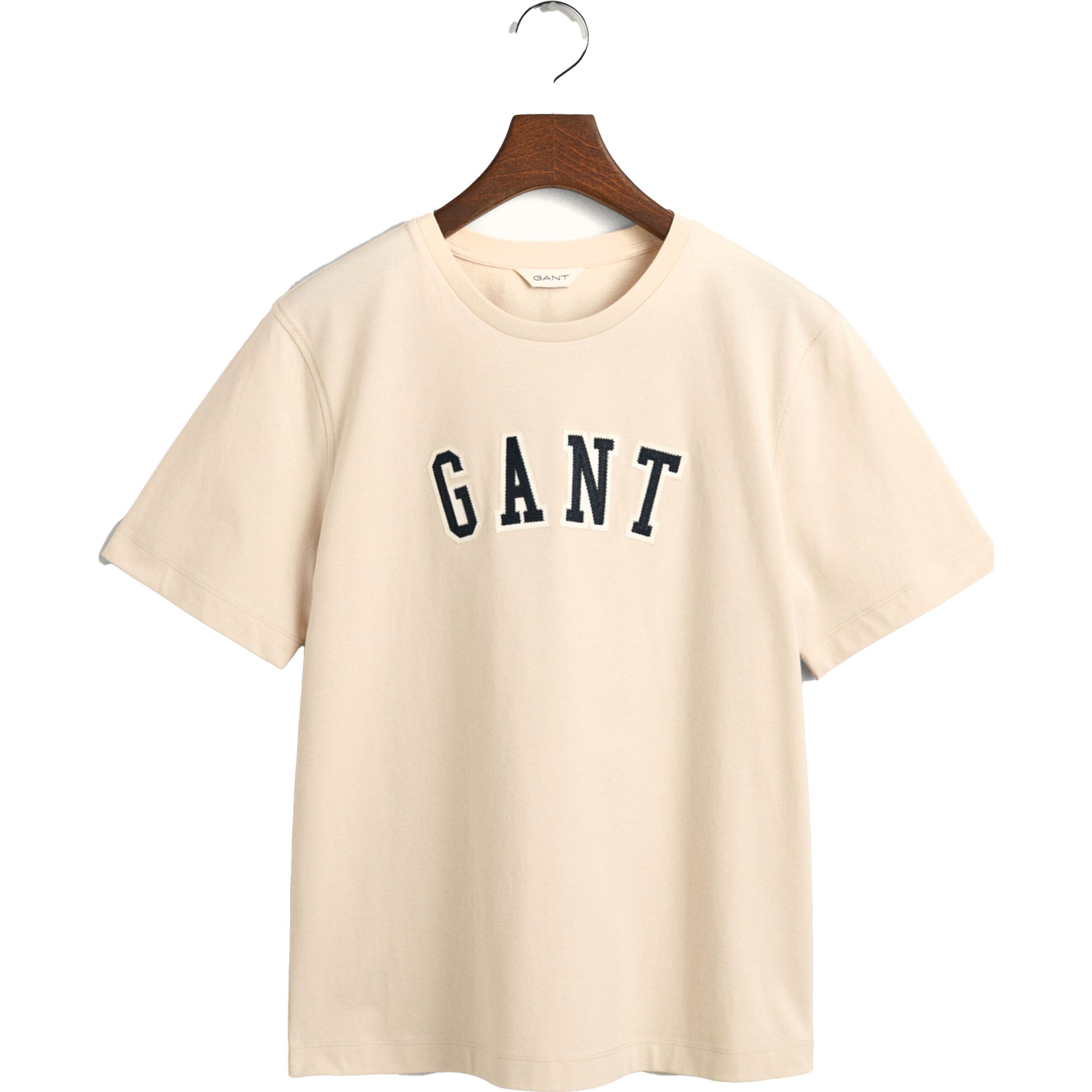 GANT Marškinėliai moterims, Smėlio, REL LOGO C-NECK T-SHIRT