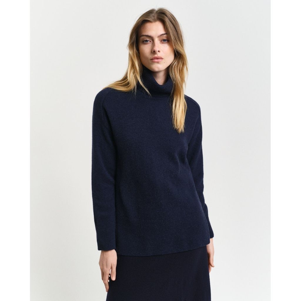 GANT Megztinis su kaklu moterims, Mėlyna, Herringbone detail sweater 2