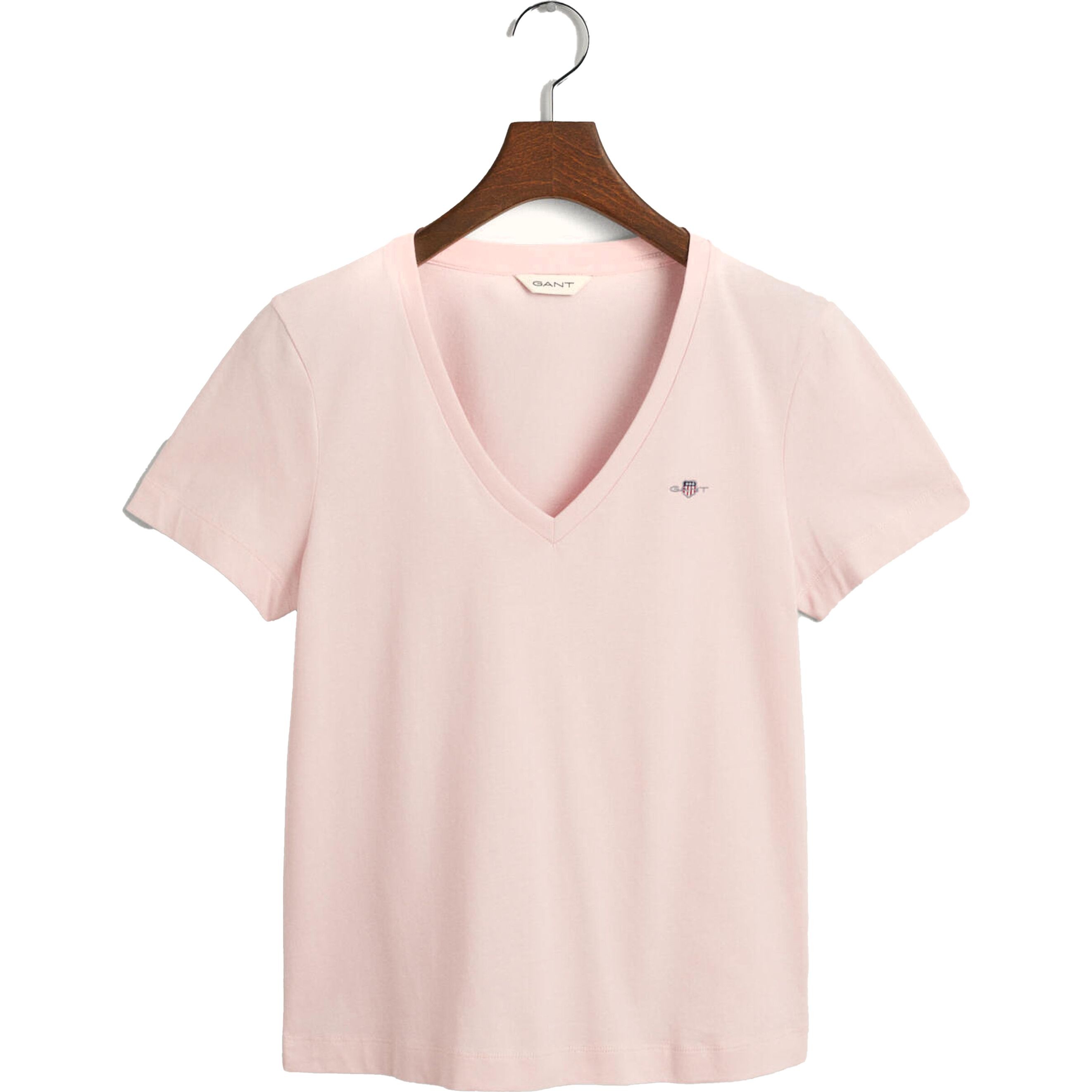 GANT Marškinėliai moterims, Rožinė, REG SHIELD SS V-NECK T-SHIRT