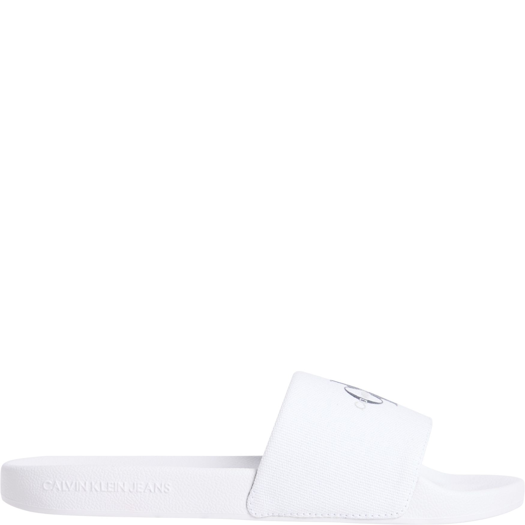 CALVIN KLEIN JEANS Guminės šlepetės moterims, Balta, Slide monogram 2