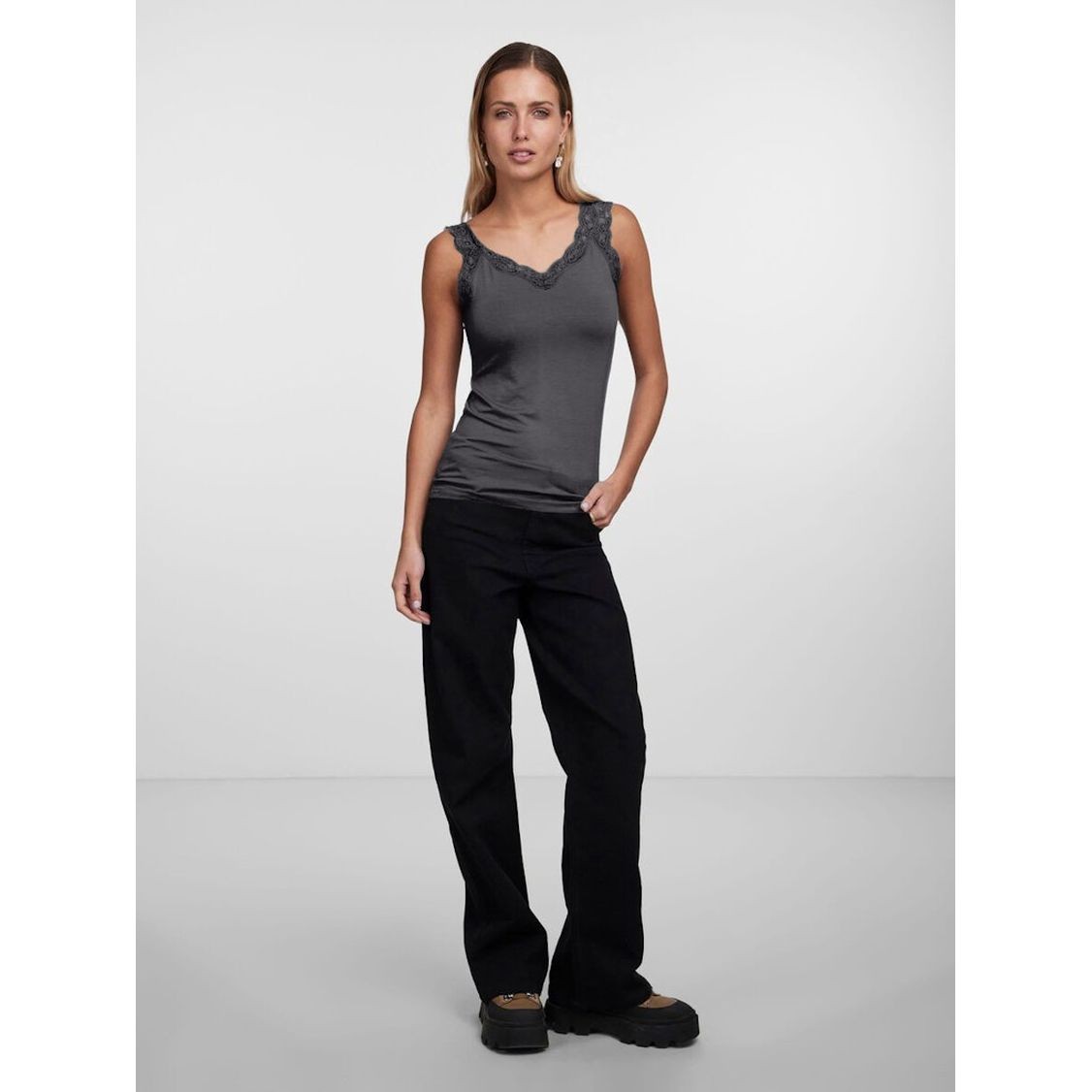 PIECES Marškiniai be rankovių moterims, Pilka, Barbera lace top 4