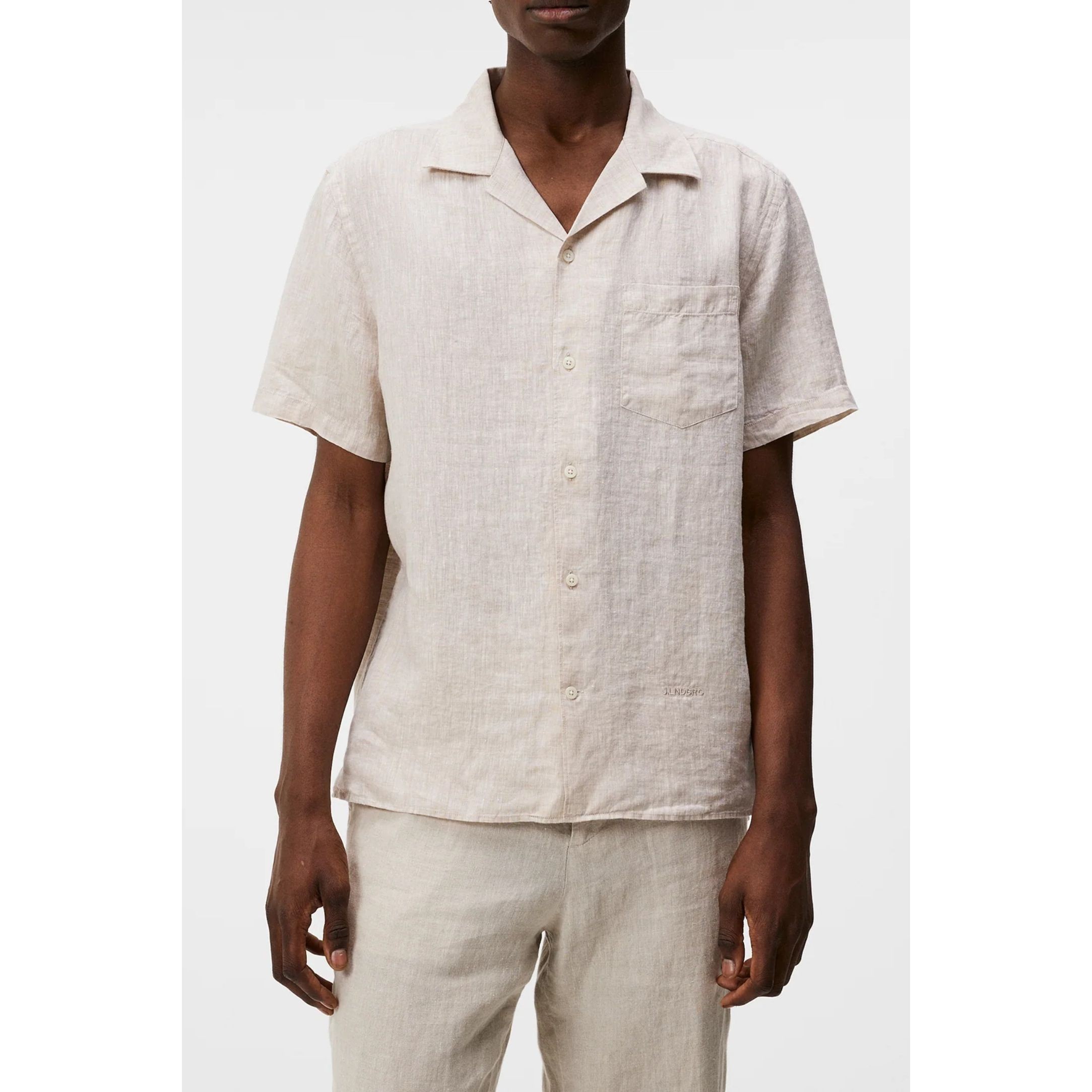 J.LINDEBERG Marškiniai trump. rankovėmis vyrams, Balta, Linen melange ss reg shirt 2
