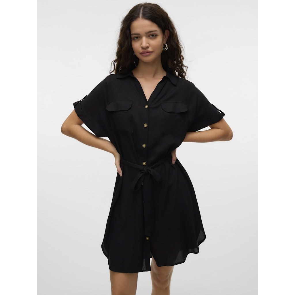 VERO MODA Mini suknelė moterims, Juoda, Bumpy short shirt dress 5