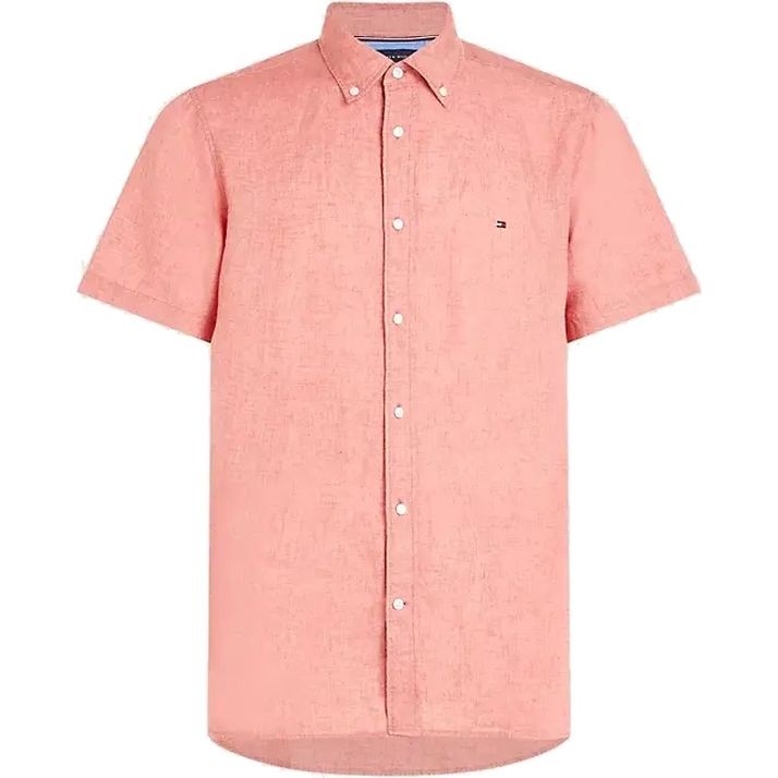 TOMMY HILFIGER Marškiniai trump. rankovėmis vyrams, Rožinė, Pigment dyed linen shirt s/s 1