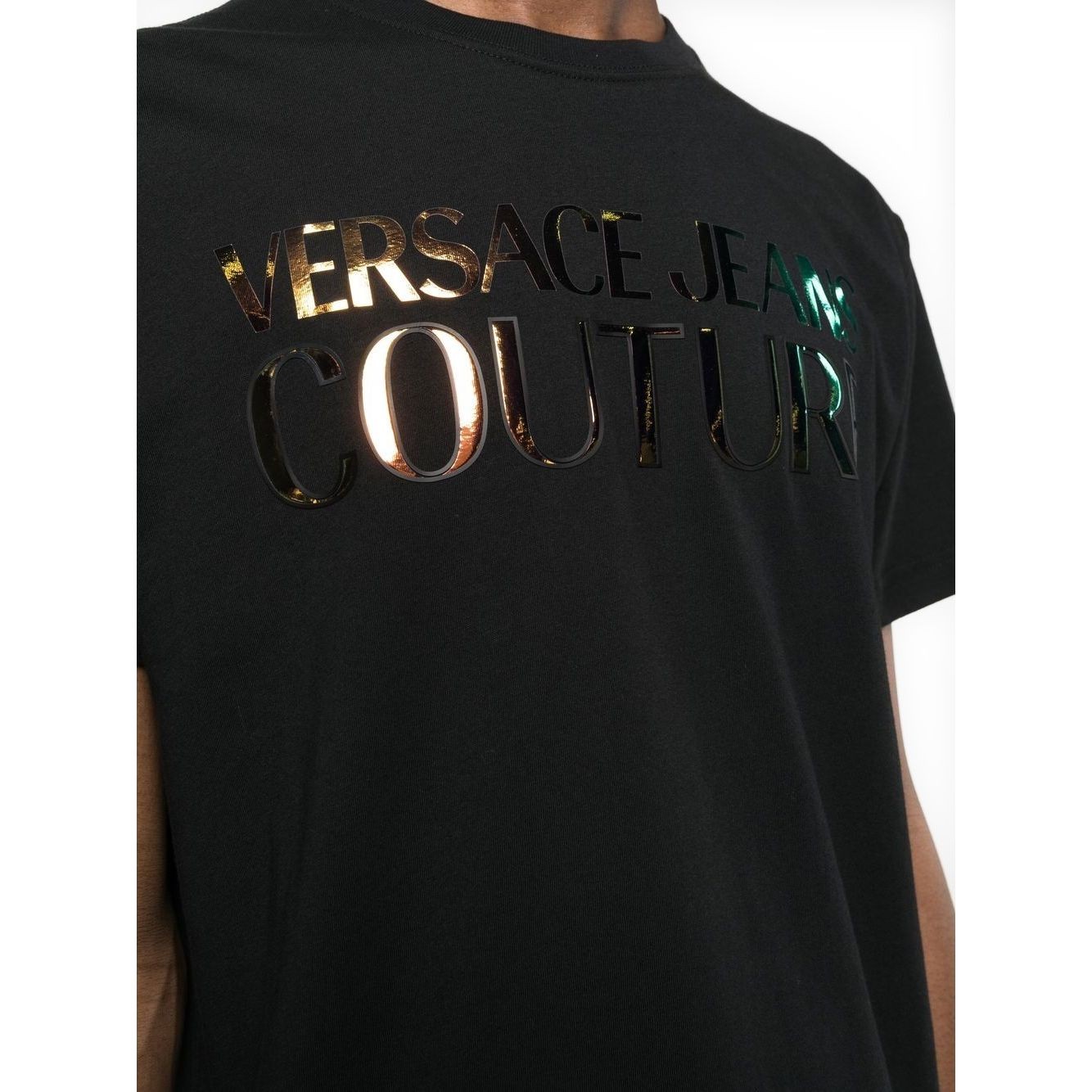 VERSACE JEANS CUTURE Marškinėliai trump. rankovėmis vyrams, Juoda, Logo foil mirror t-shirt 3