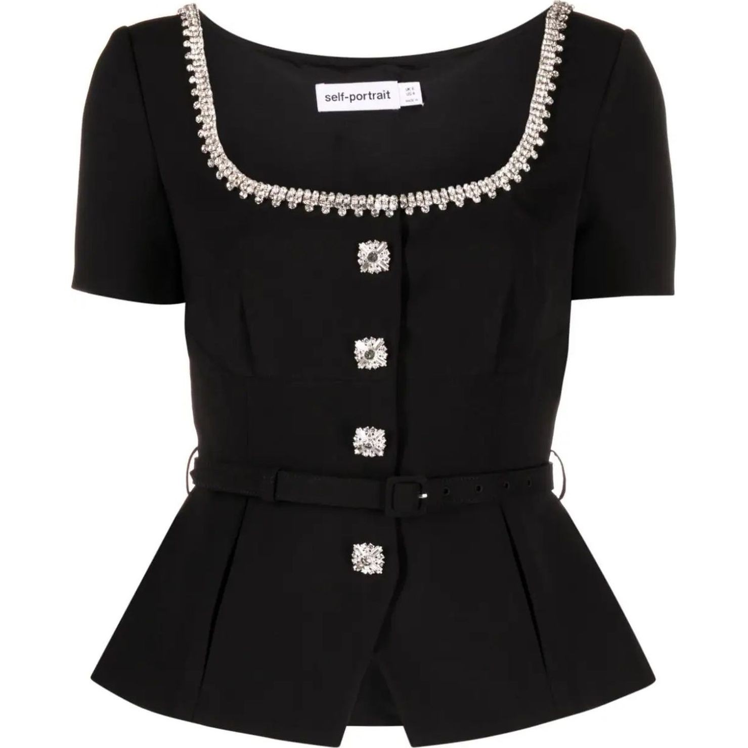 SELF PORTRAIT Palaidinės moterims, Juoda, Black bonded crepe top 1