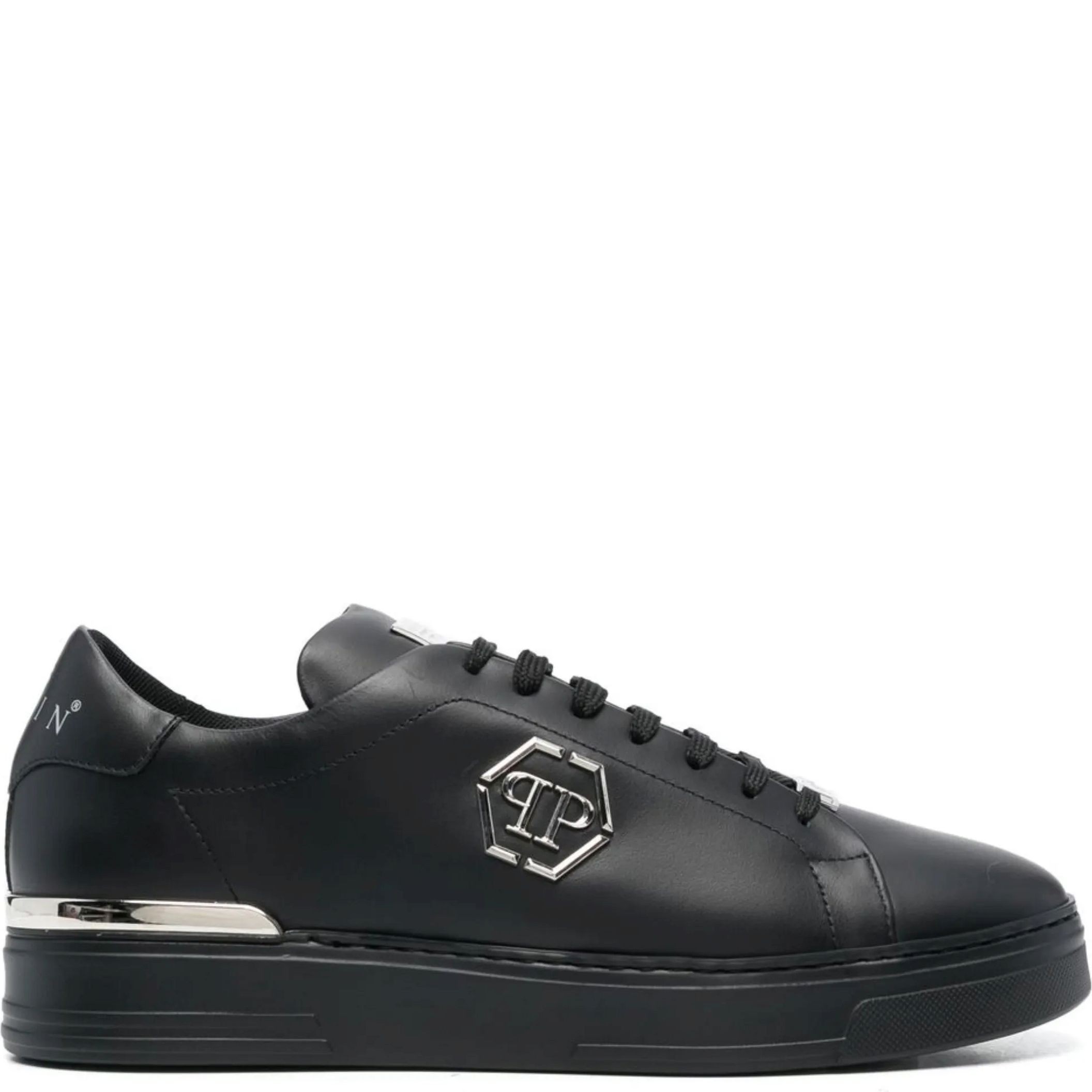 PHILIPP PLEIN Sportiniai bateliai vyrams, Juoda, Leather Lo-Top Sneaker Hexagon 2