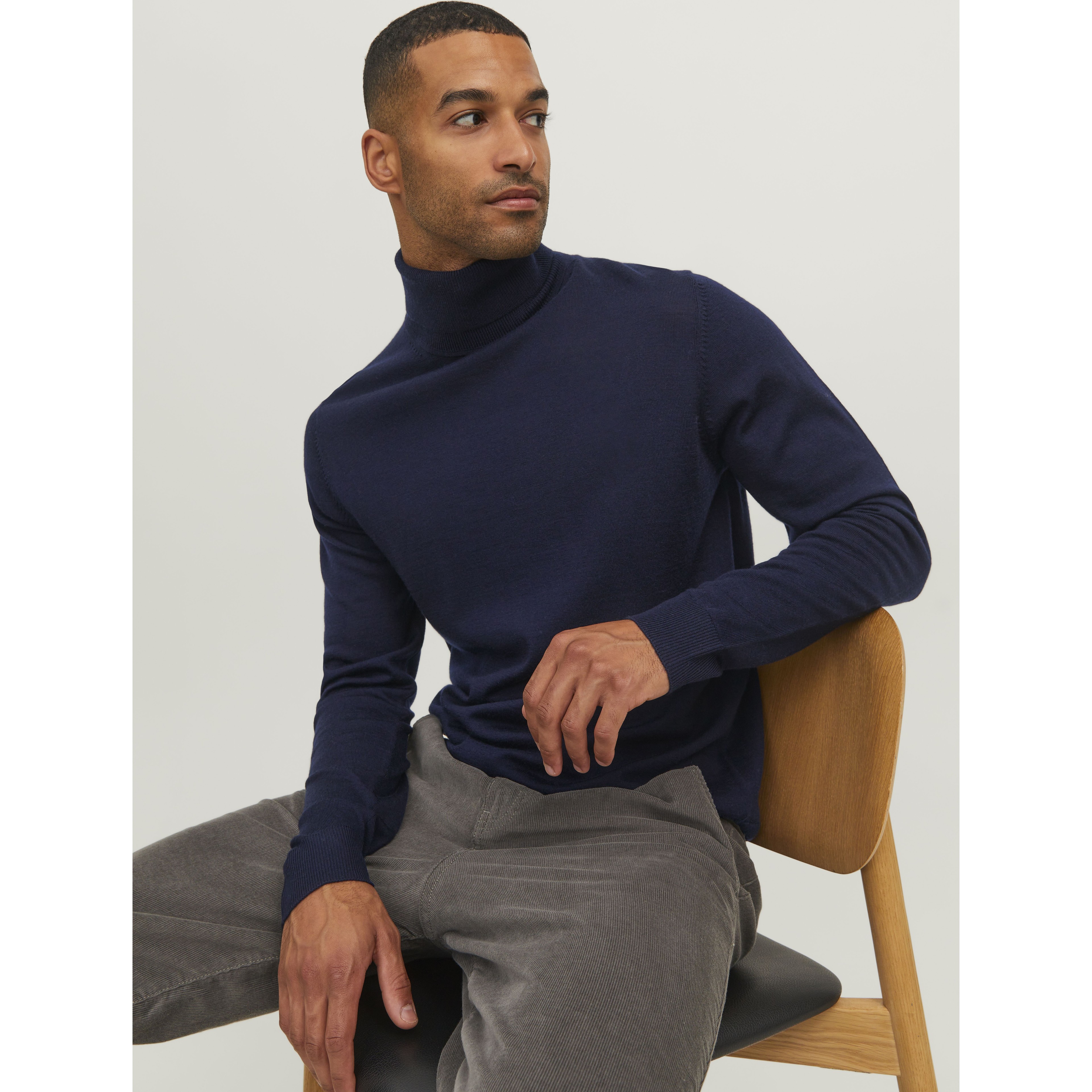 JACK & JONES Megztinis su kaklu vyrams, Mėlyna, Merino knit roll neck 3