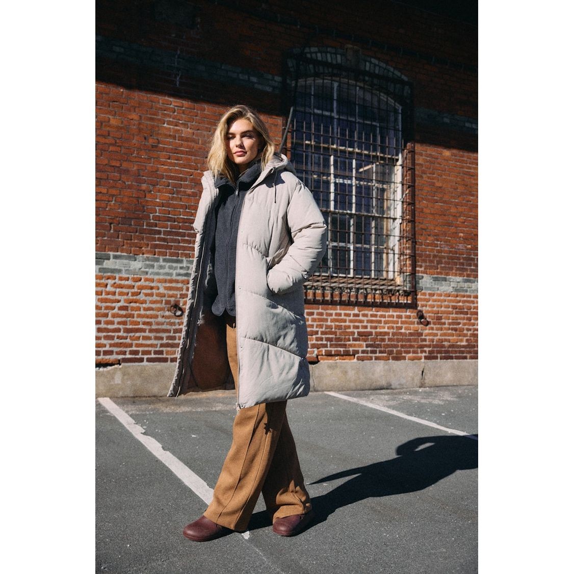 NOISY MAY Pūkinis paltas moterims, Smėlio, Tenna long jacket 3