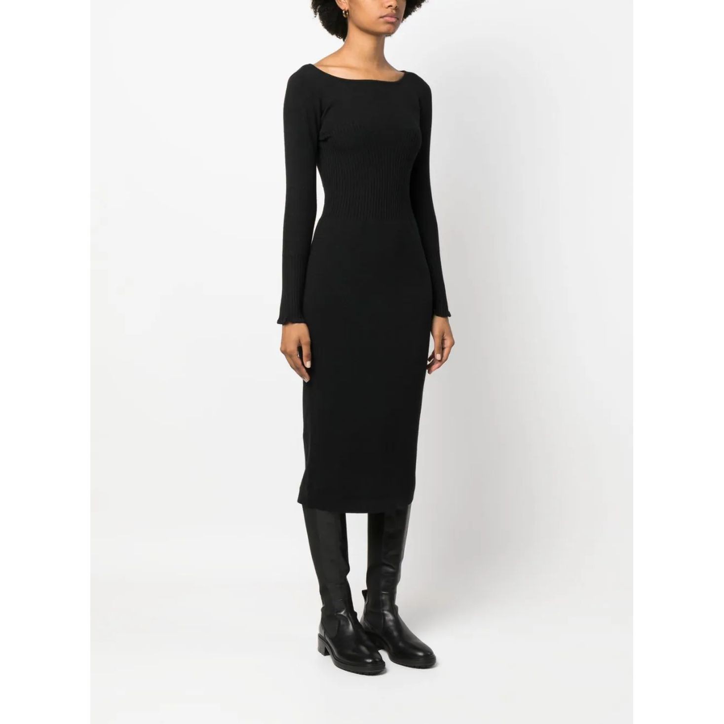 TWINSET Megzta suknelė moterims, Juoda, Belted dress 3