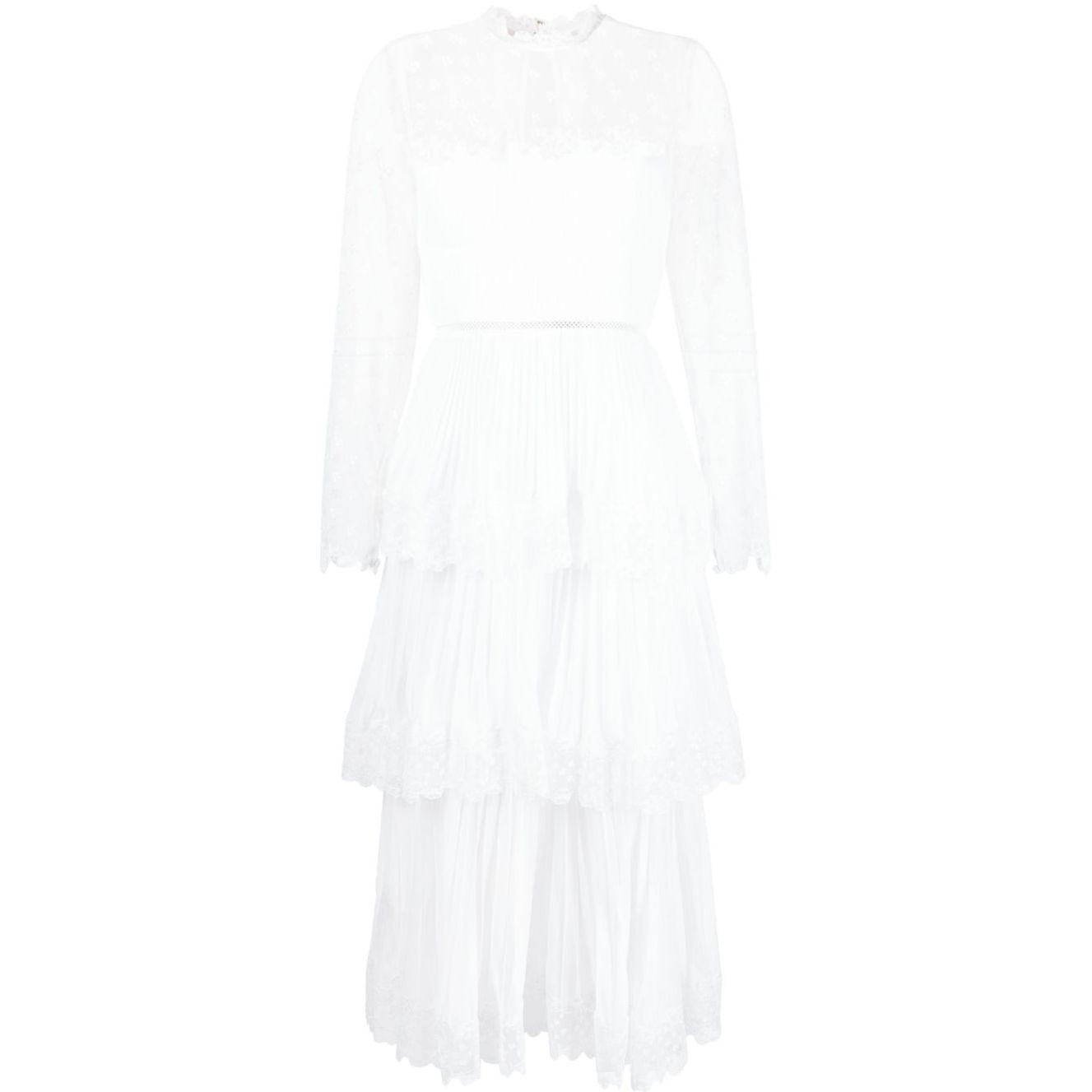 SELF PORTRAIT Midi suknelė moterims, Balta, Chiffon tiered midi dress