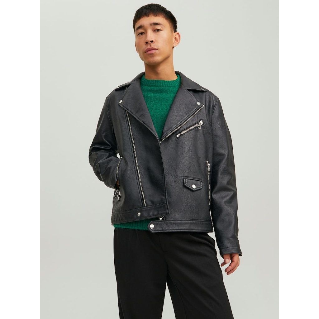 JACK & JONES Striukė vyrams, Juoda, JORFLORES BIKER JACK 2