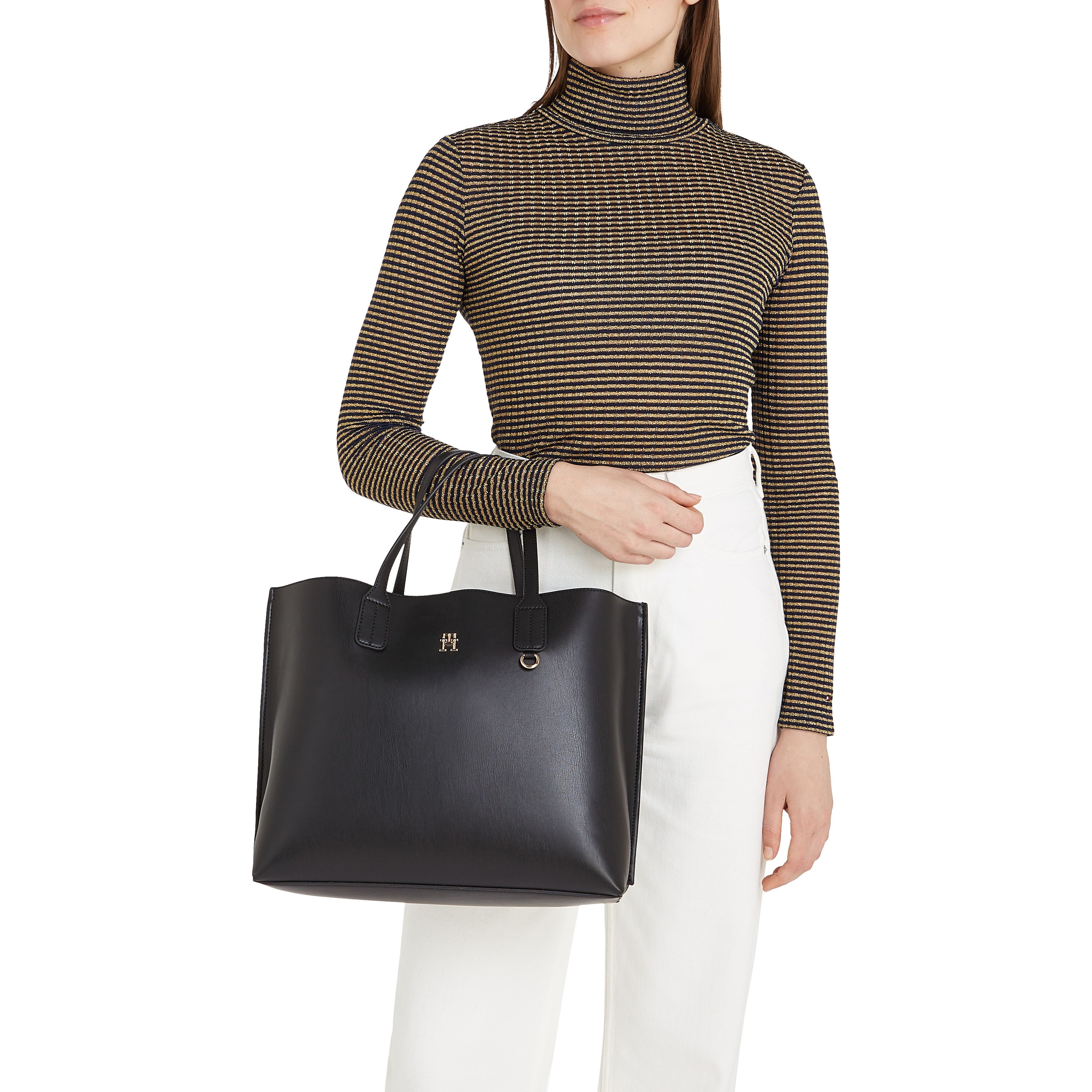 TOMMY HILFIGER Rankinė per petį moterims, Juoda, Distinct satchel 4