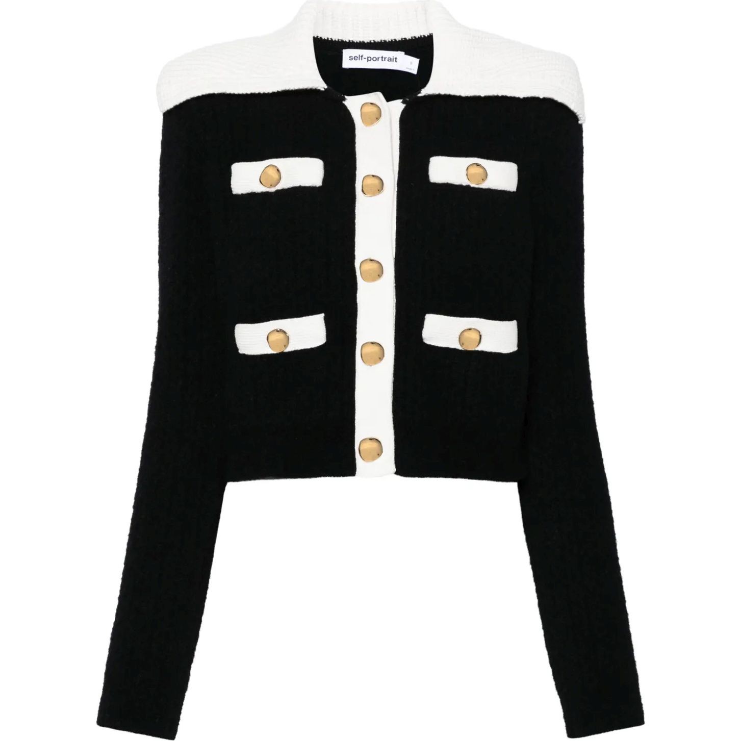 SELF PORTRAIT Kardiganas moterims, Juoda, Contrast-trim cardigan