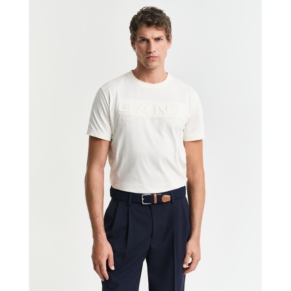 GANT Marškinėliai trump. rankovėmis vyrams, Smėlio, Embrossed SS t-shirt 2