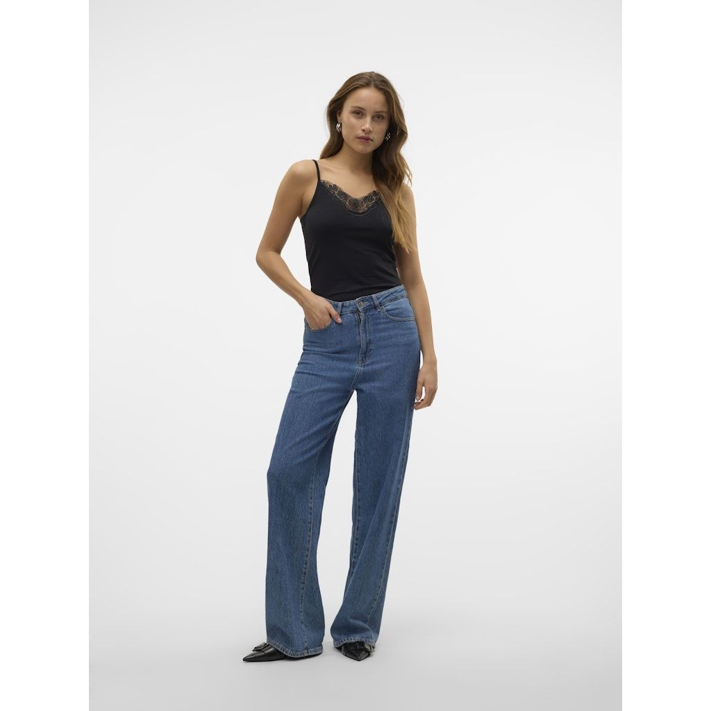 VERO MODA Marškinėliai moterims, Juoda, VMINGE LACE SINGLET 5