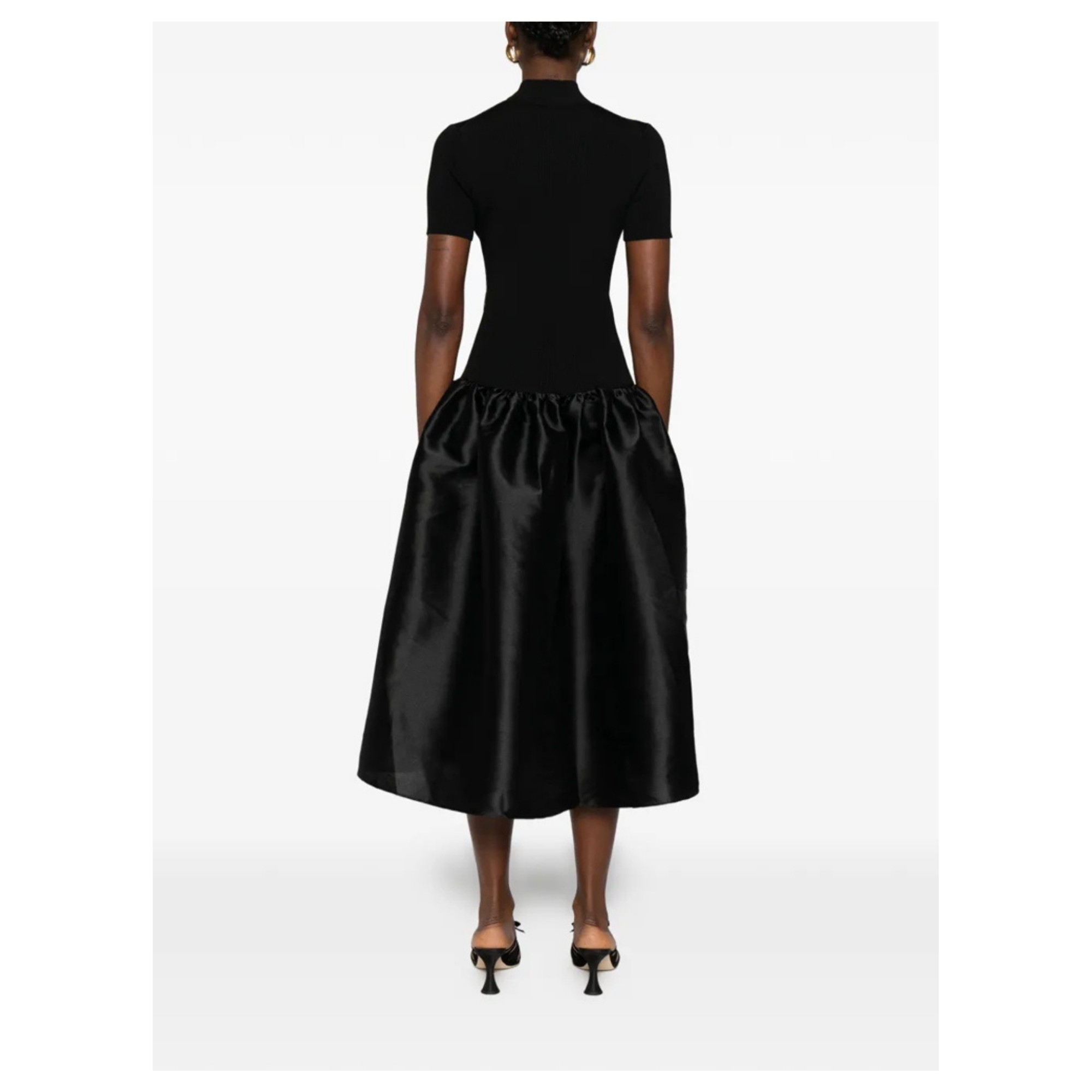 SELF PORTRAIT Midi suknelė moterims, Juoda, Knit taffeta midi dress 3