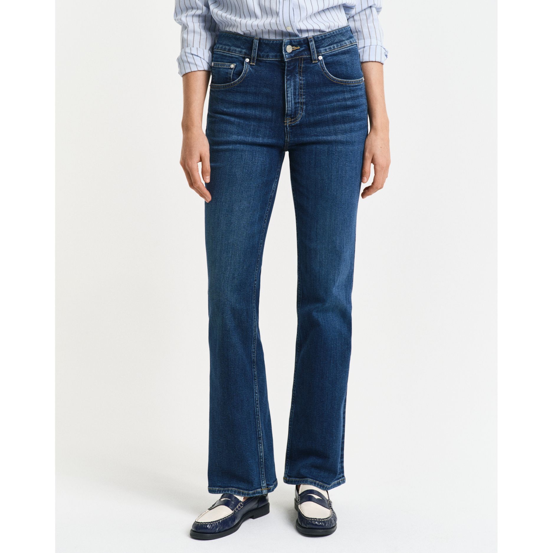 GANT Platėjantys džinsai moterims, Mėlyna, Slim flare jeans 4