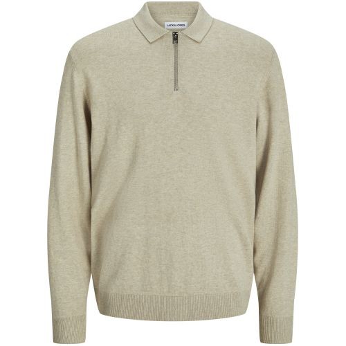 JACK & JONES Megztinis vyrams, Smėlio, Emil knit polo half zip 1
