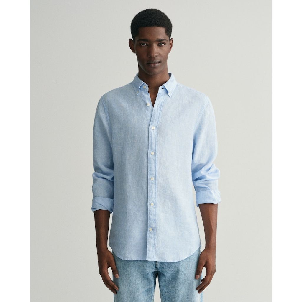 GANT Marškiniai vyrams, Mėlyna, SLIM LINEN SHIRT 2
