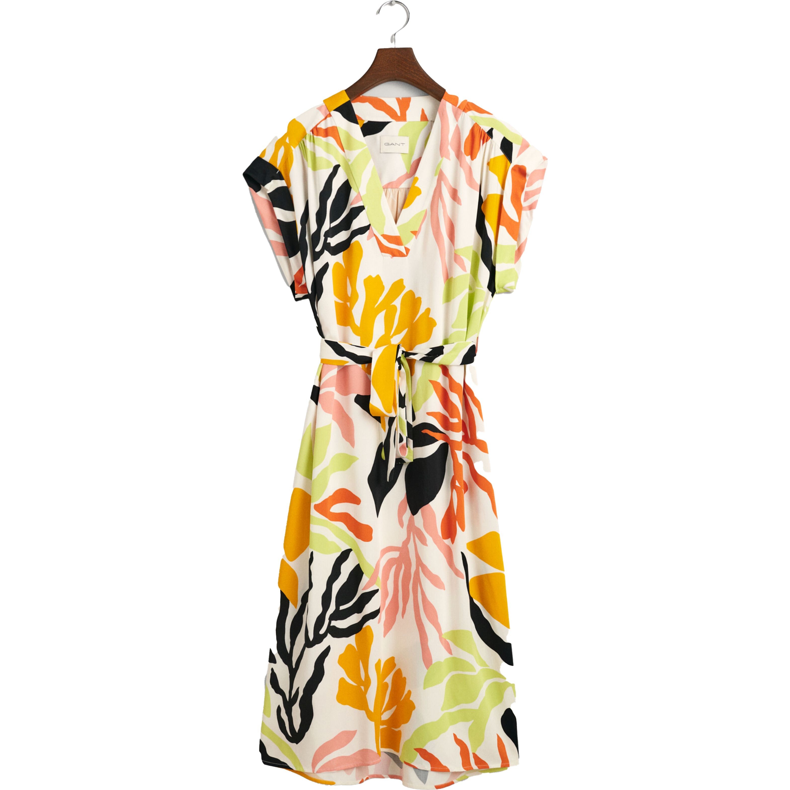 GANT Midi suknelė moterims, Geltona, REL PALM PRINT SS DRESS 1