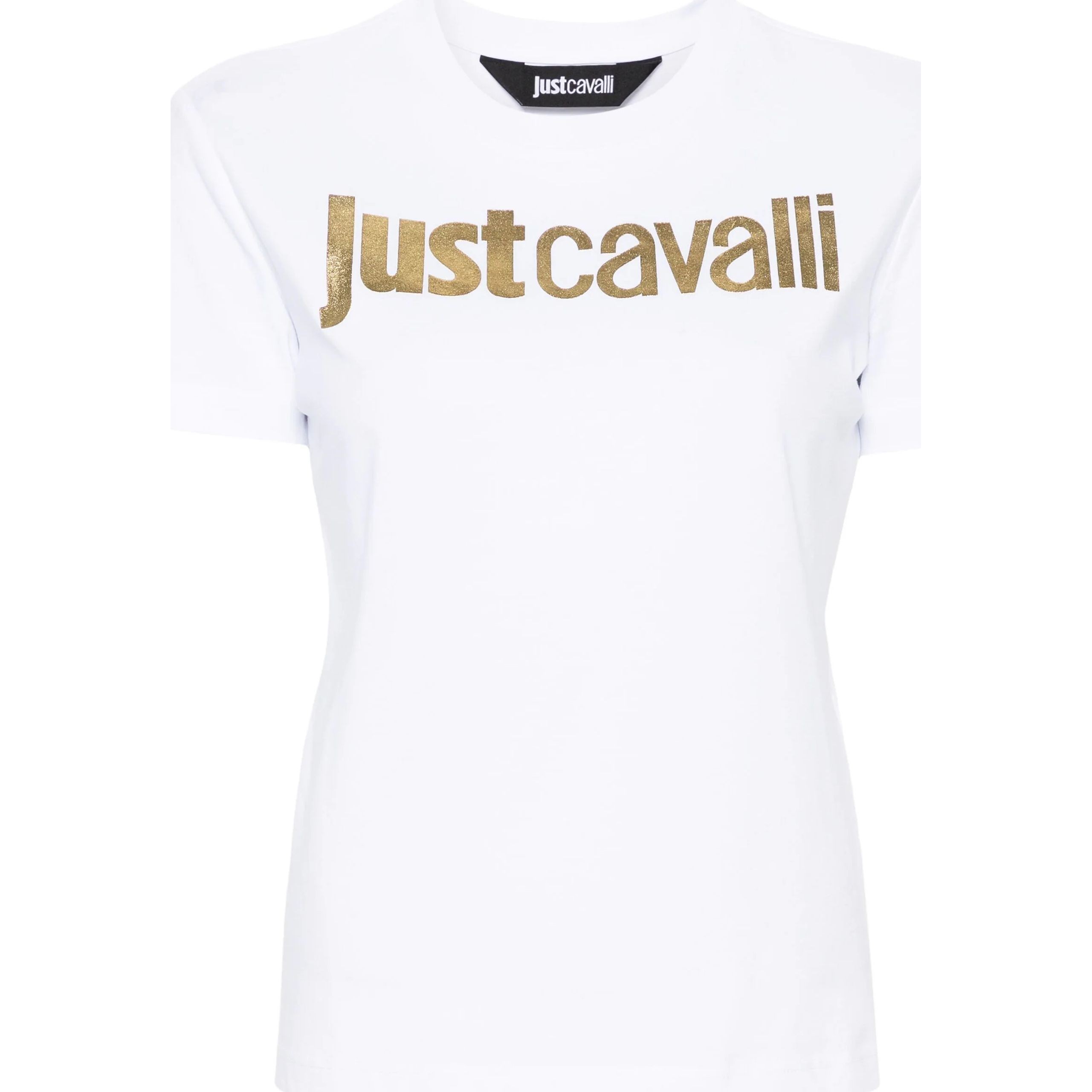 JUST CAVALI Marškinėliai trump. rankovėmis moterims, Balta, Logo-print t-shirt