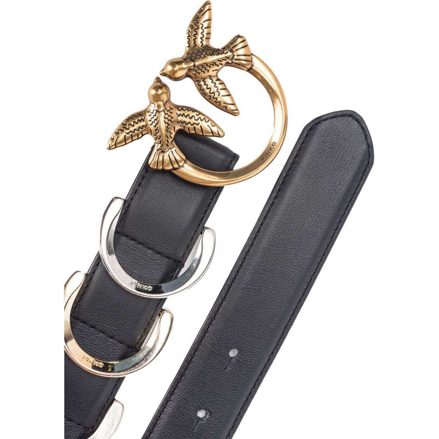 PINKO Diržas moterims, Juoda, Love birds-buckle leather belt 4