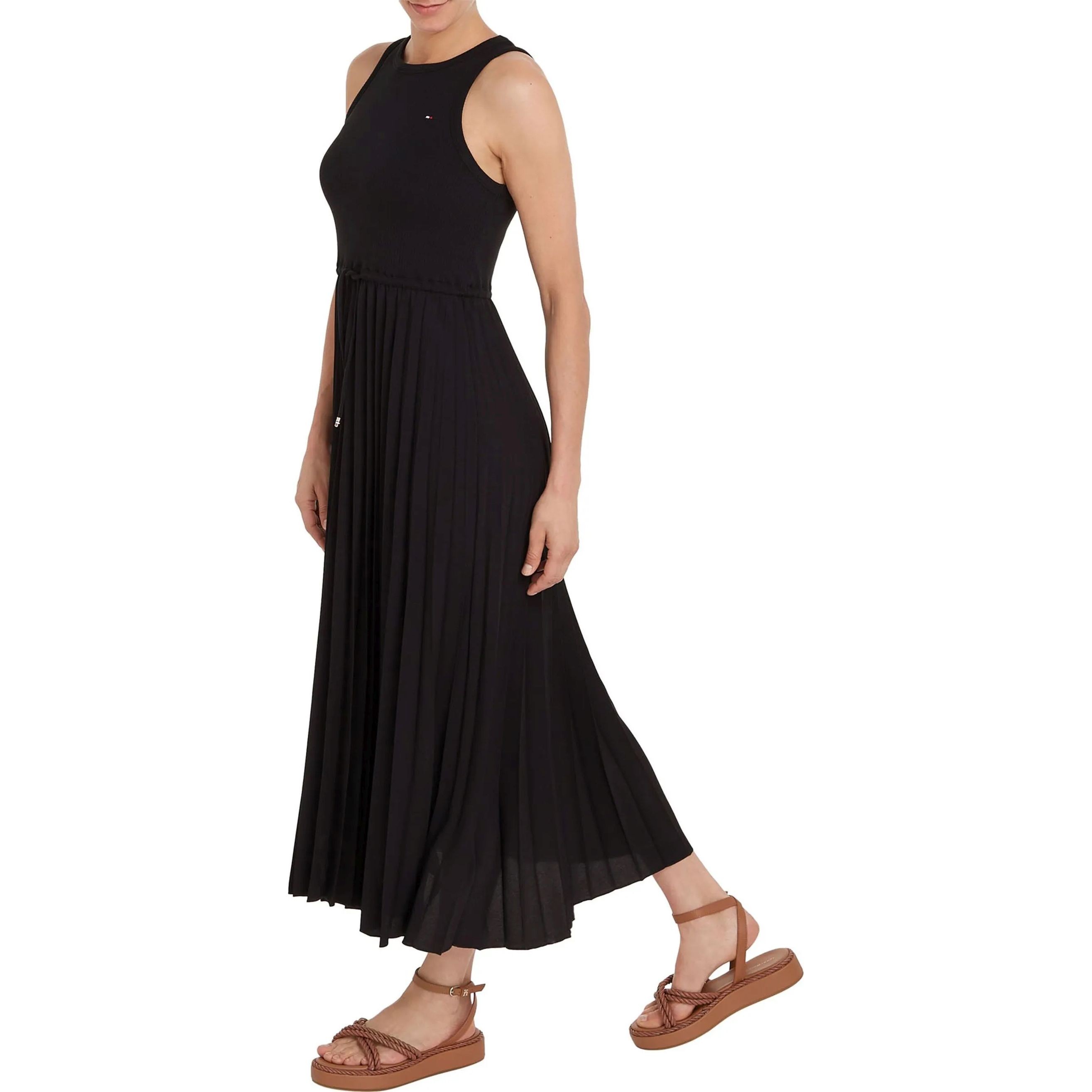 TOMMY HILFIGER Midi suknelė moterims, Juoda, Rib tank pleated dress midi ns 3