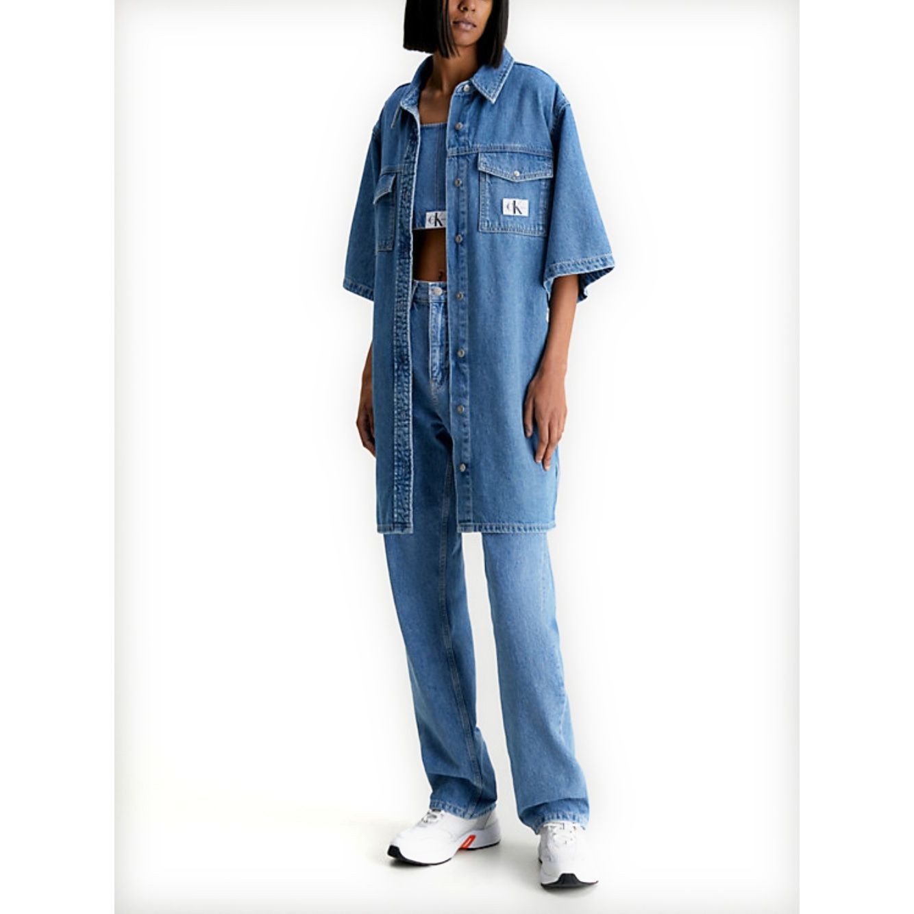 CALVIN KLEIN JEANS Midi suknelė moterims, Mėlyna, Utility belted shirt dress 2