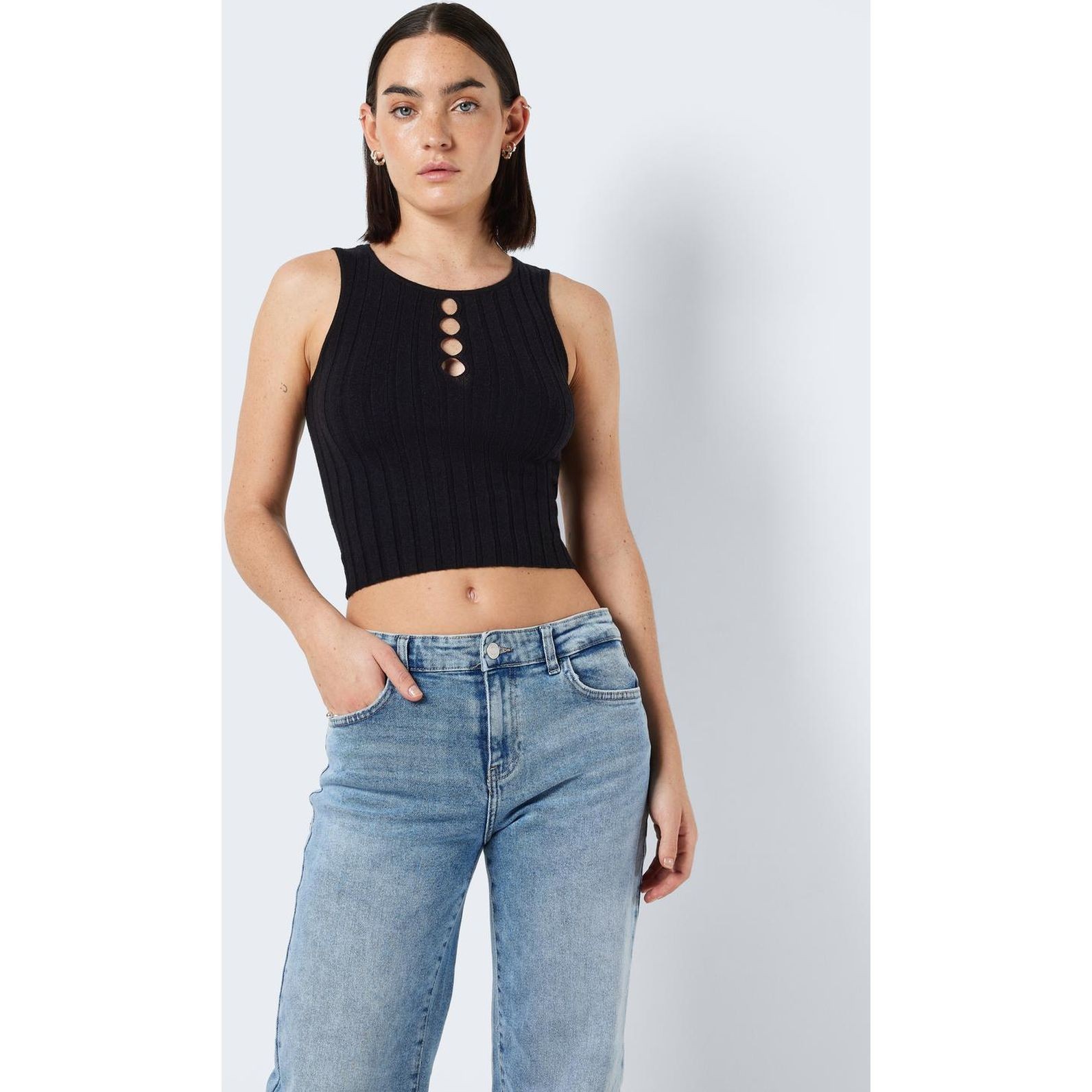 NOISY MAY Megztinis moterims, Juoda, NMFREY S/L O-NECK KNI 1