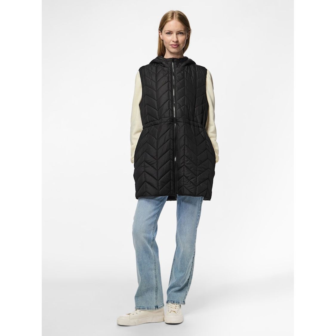 PIECES Pūkinė liemenė moterims, Juoda, Jasmin long vest 3