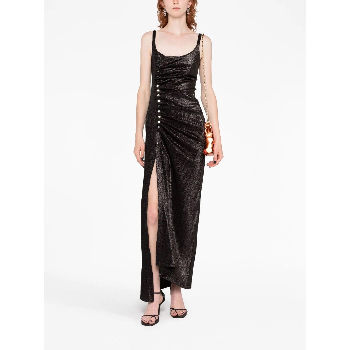 PACO RABANNE Maxi suknelė moterims, Juoda, Asymmetric mixi dress 2