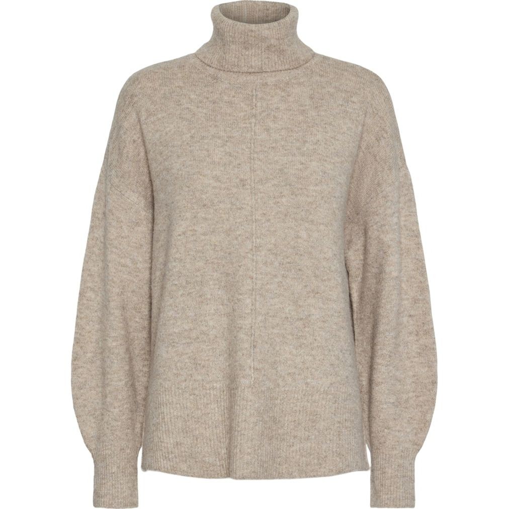 PIECES Megztinis su kaklu moterims, Smėlio, Malou rollneck knit 1