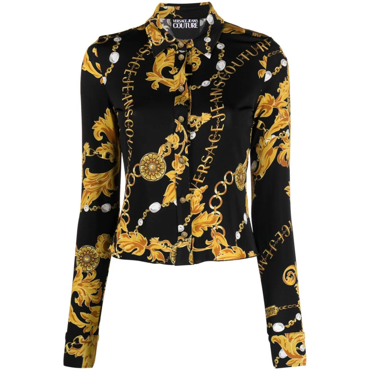VERSACE JEANS CUTURE Marškiniai ilgomis rankovėmis moterims, Juoda, Chain couture shirt 1
