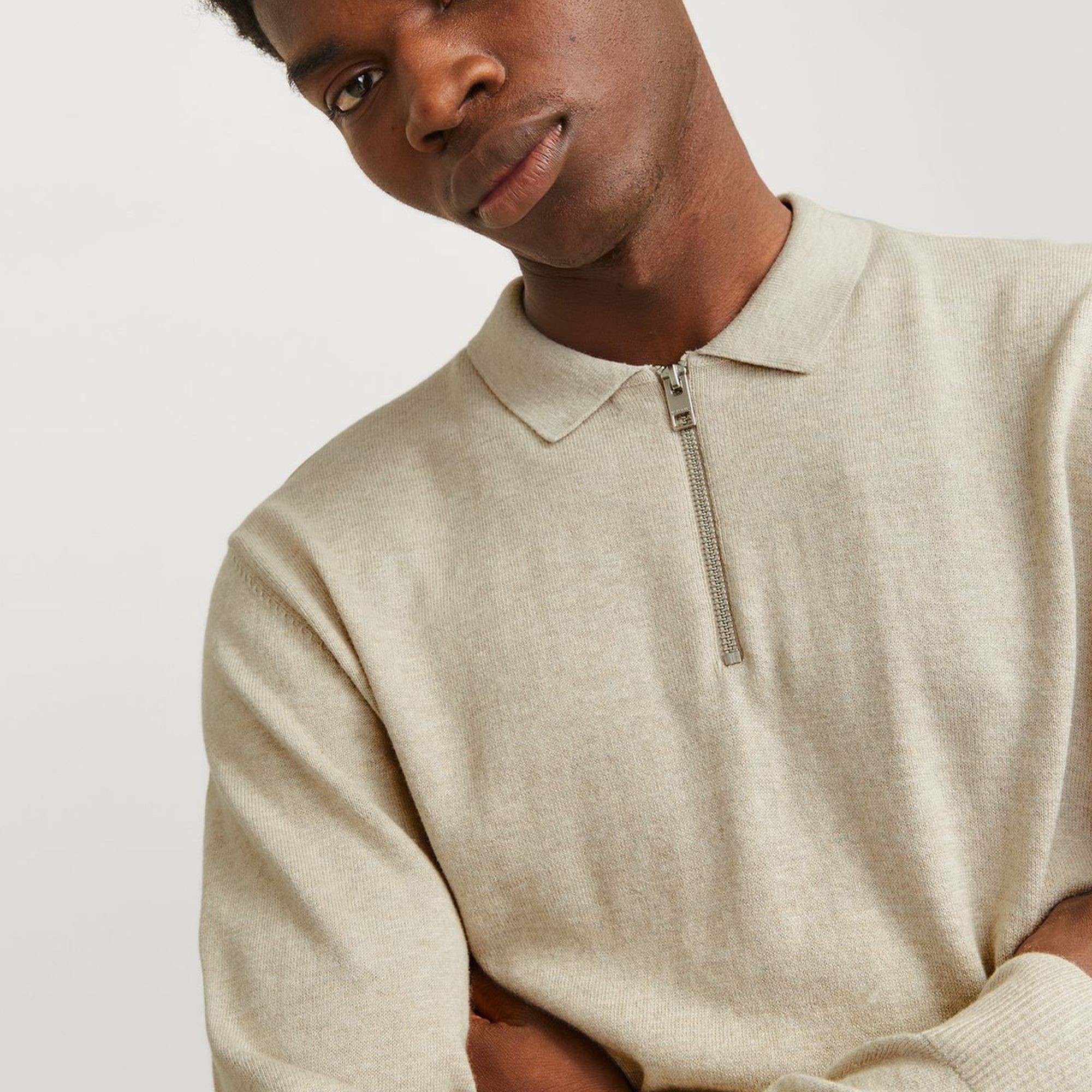 JACK & JONES Megztinis vyrams, Smėlio, Emil knit polo half zip 3