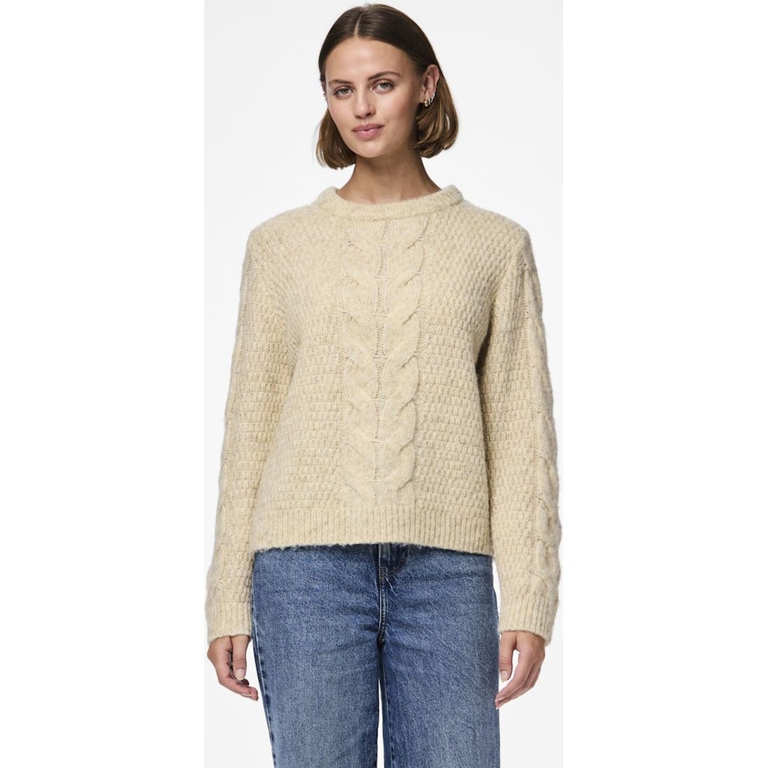 PIECES Megztinis moterims, Smėlio, Nina o-neck knit 3